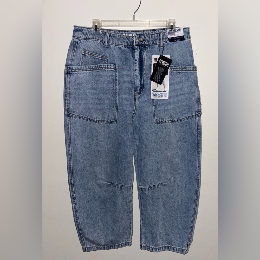 NWT Rewash Utility Barrel Cropped Jeans Size 30 Vintage Wash Blue Denim Cotton - Picture 5 of 13